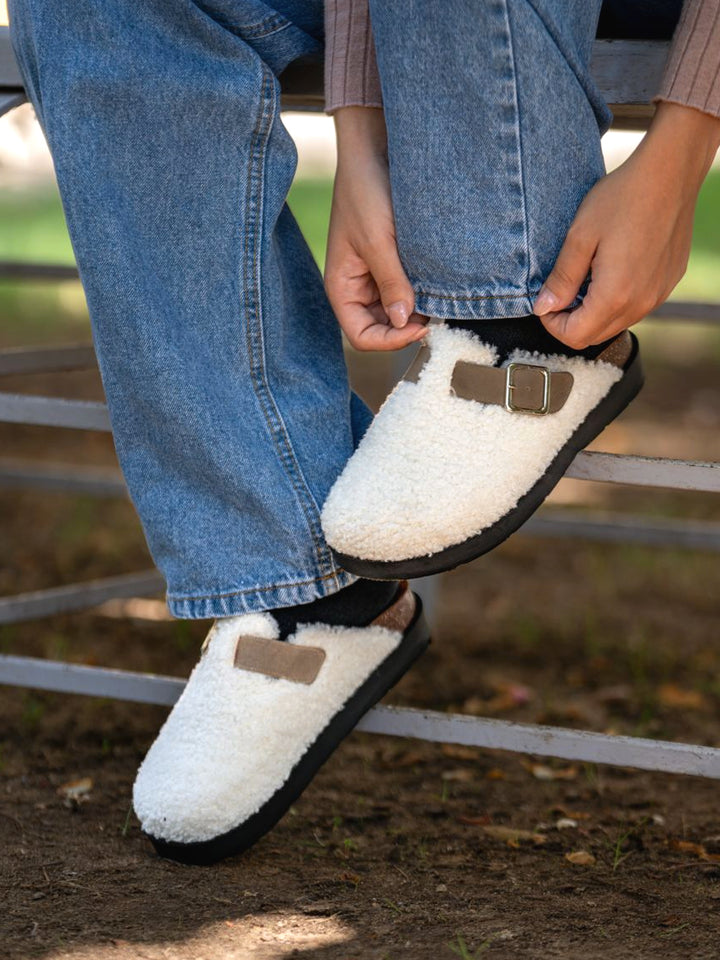 White Sheep Fur High Clogs