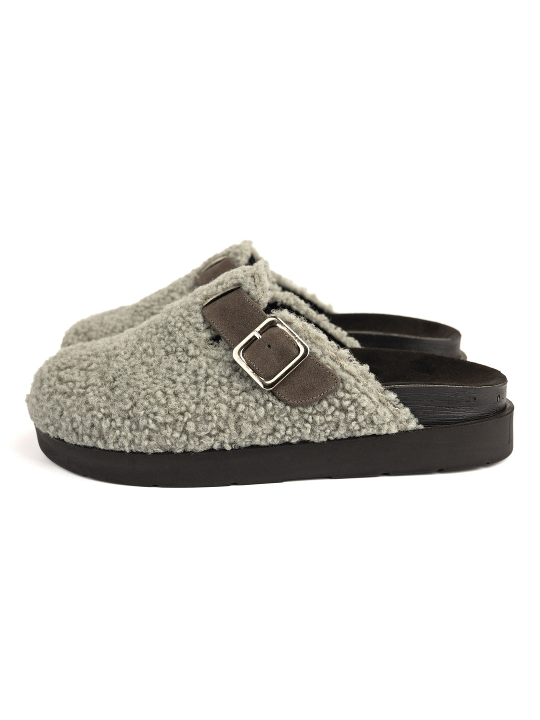 Grey Sheep Fur High Clogs