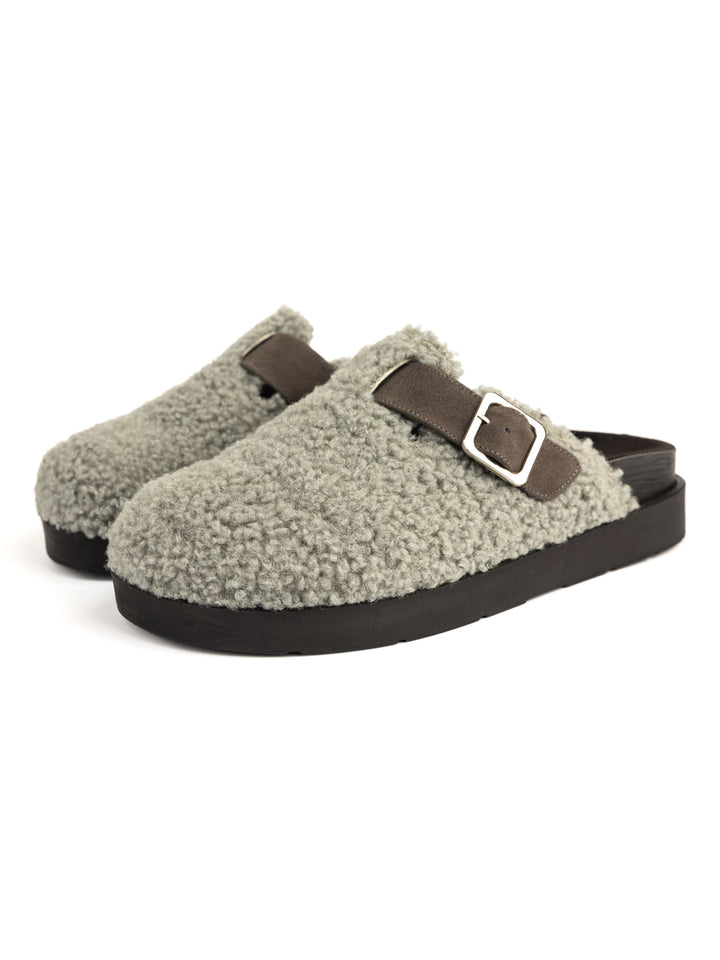 Grey Sheep Fur High Clogs