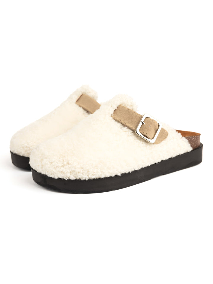 White Sheep Fur High Clogs