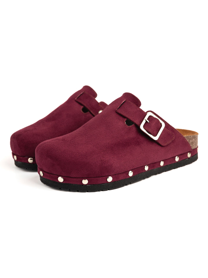 Burgundy Studded Clogs