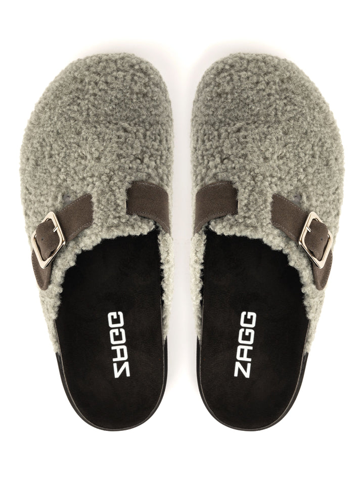 Grey Sheep Fur High Clogs